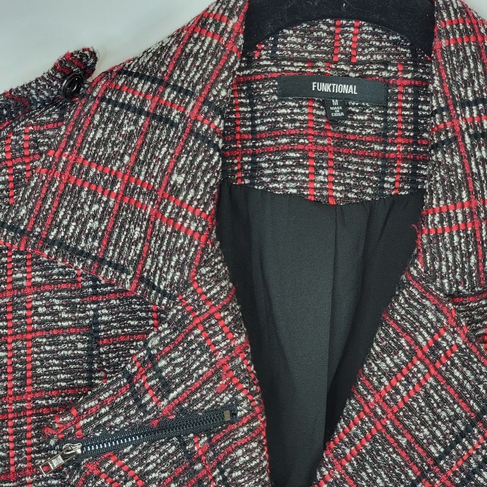Funktional Plaid Punk Moto Leather Tweed Jacket M - Picture 4 of 4